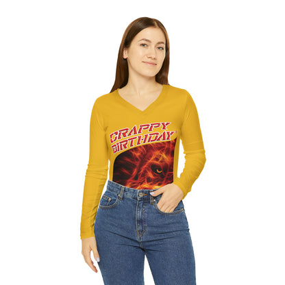 Crappy Birthday Chic Long Sleeve V-Neck Tee - Yellow