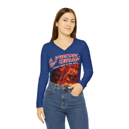 A Piece Of Crap Chic Long Sleeve V-Neck Tee - Dark Blue