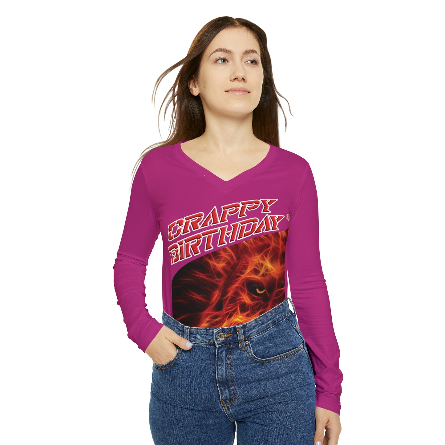 Crappy Birthday Chic Long Sleeve V-Neck Tee - Pink