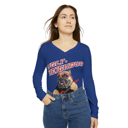 Ugly Neighbor II Women's Long Sleeve V-neck Shirt - Dark Blue