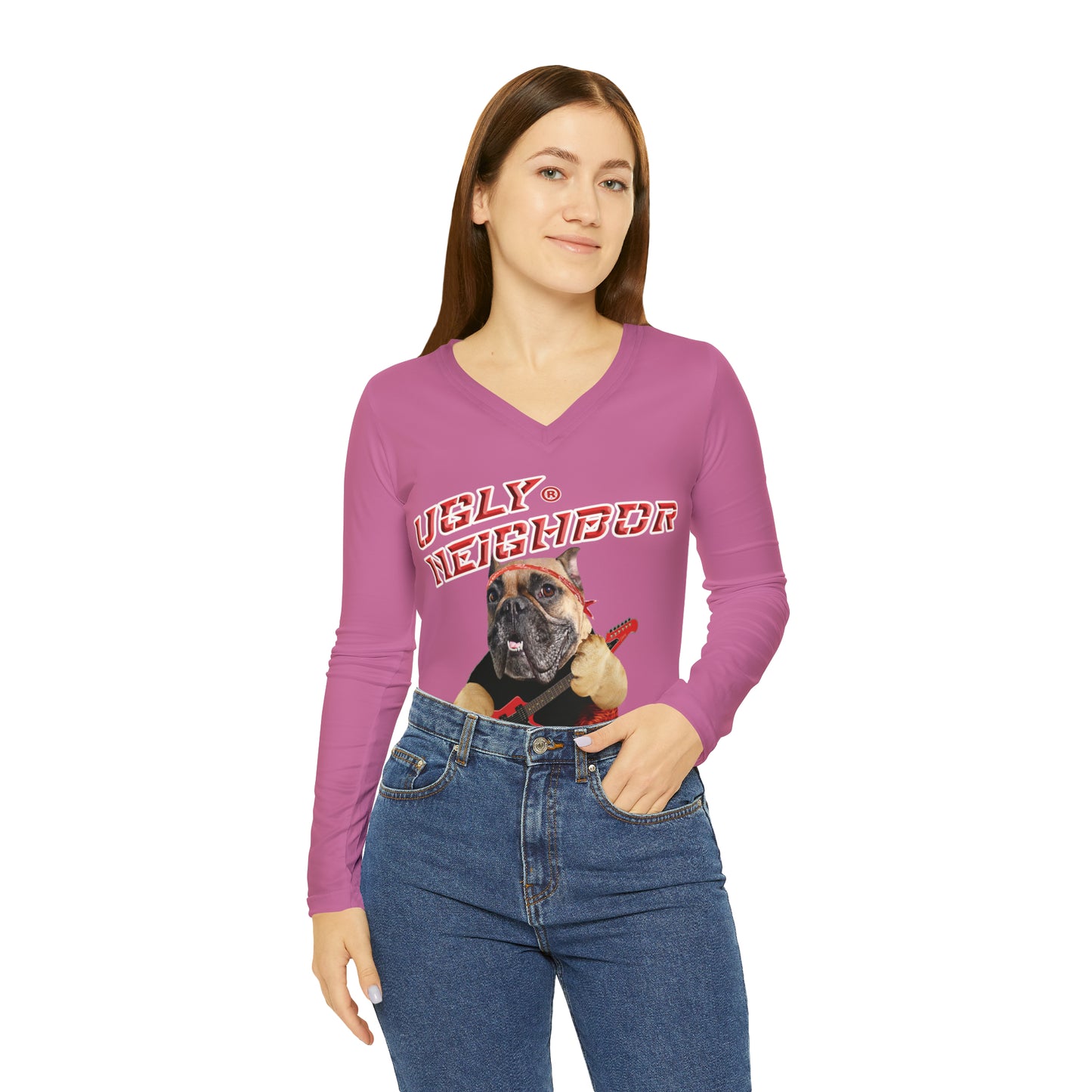 Ugly Neighbor Chic Long Sleeve V-Neck Tee - Light Pink