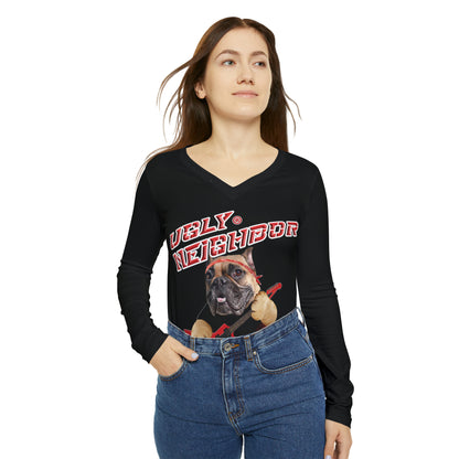 Ugly Neighbor Chic Long Sleeve V-Neck Tee - Black