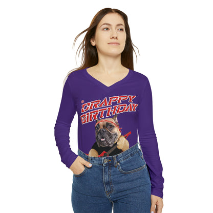 Crappy Birthday II Women's Long Sleeve V-neck Shirt - Purple