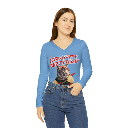 Crappy Birthday II Women's Long Sleeve V-neck Shirt - Light Blue