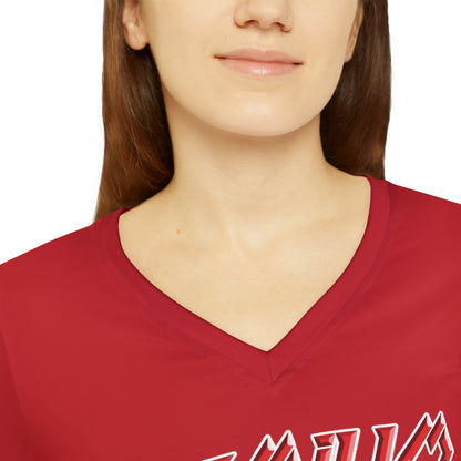 Premium Crap Chic Long Sleeve V-Neck Tee - Dark Red