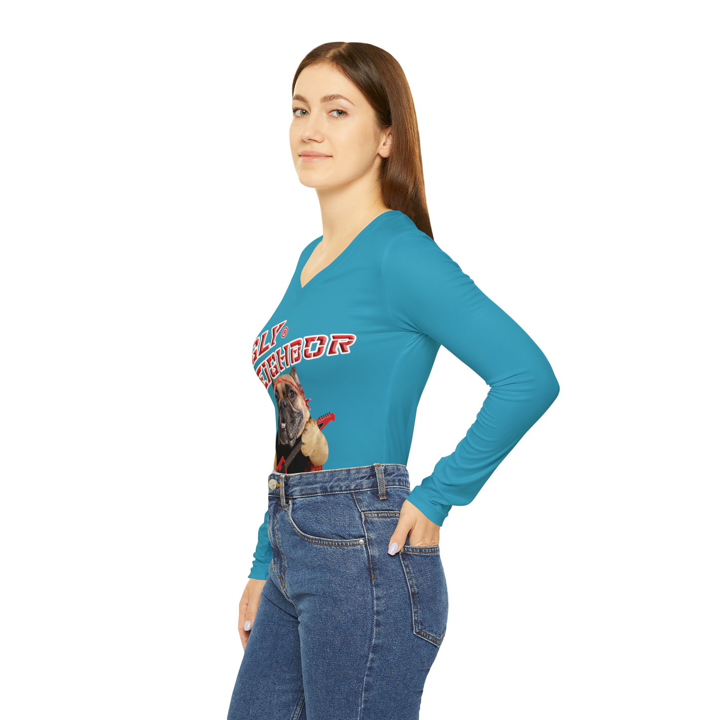 Ugly Neighbor II Women's Long Sleeve V-neck Shirt - Turquoise