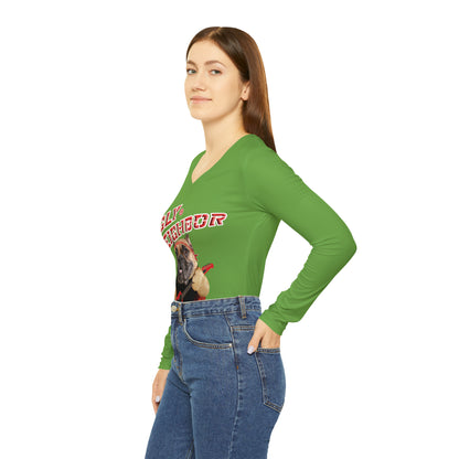 Ugly Neighbor II Women's Long Sleeve V-neck Shirt - Green