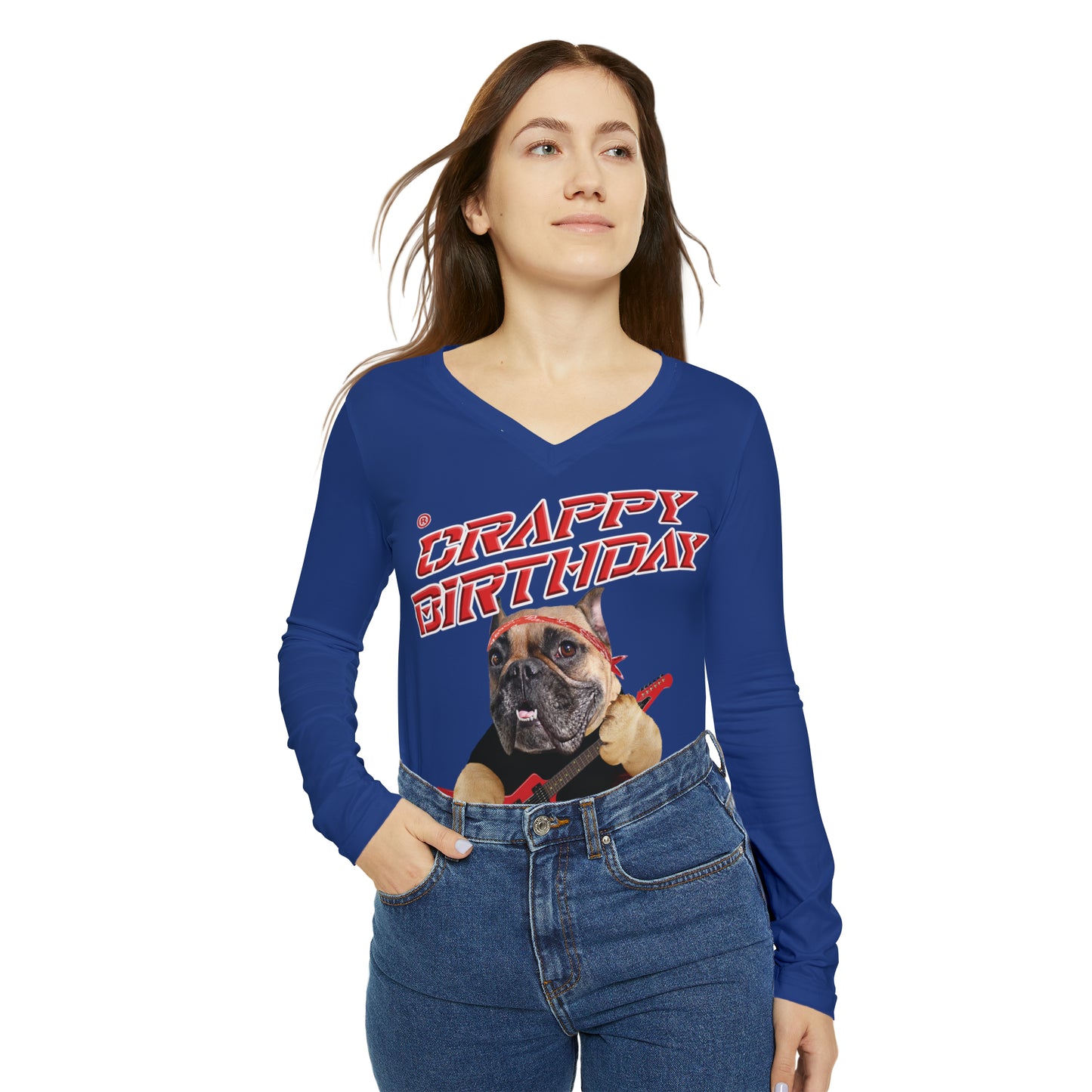 Crappy Birthday II Women's Long Sleeve V-neck Shirt - Dark Blue