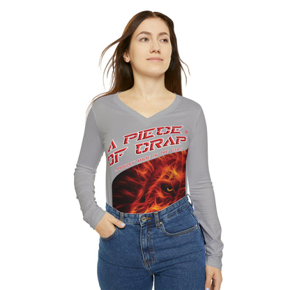 A Piece Of Crap Chic Long Sleeve V-Neck Tee - Light Grey