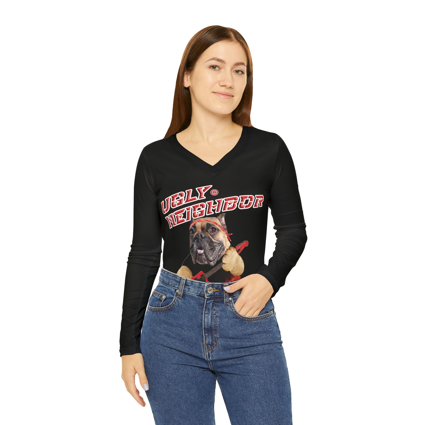 Ugly Neighbor Women's Long Sleeve V-Neck Shirt