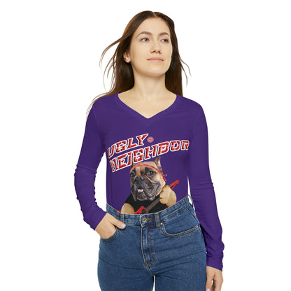 Ugly Neighbor II Women's Long Sleeve V-neck Shirt - Purple