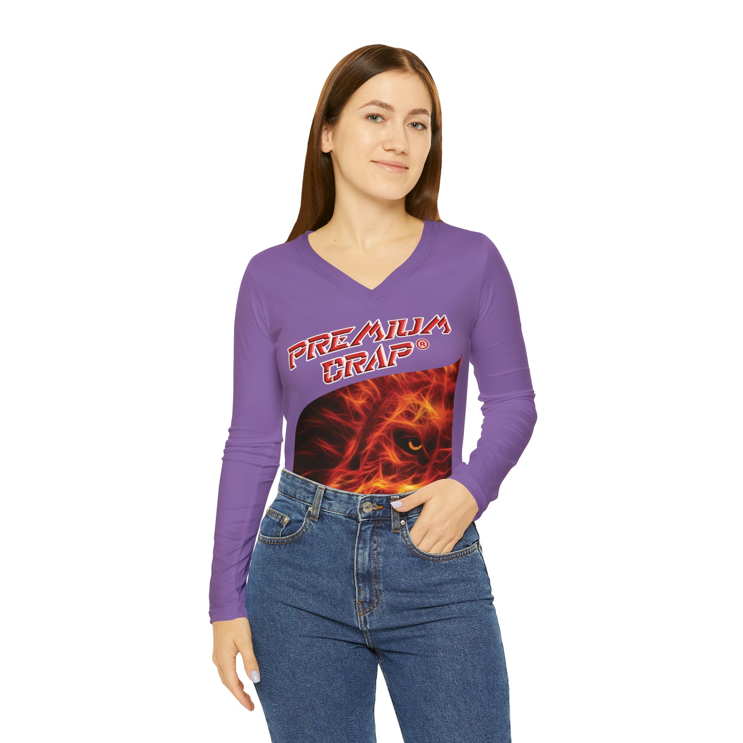 Premium Crap Chic Long Sleeve V-Neck Tee - Light Purple