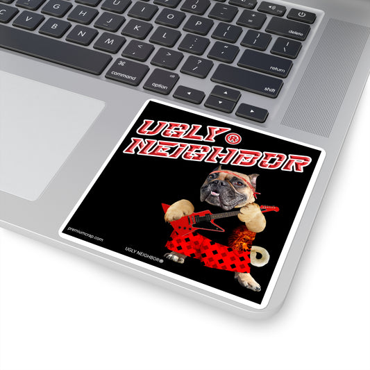 Sticker with 'Ugly Neighbor' design on a laptop