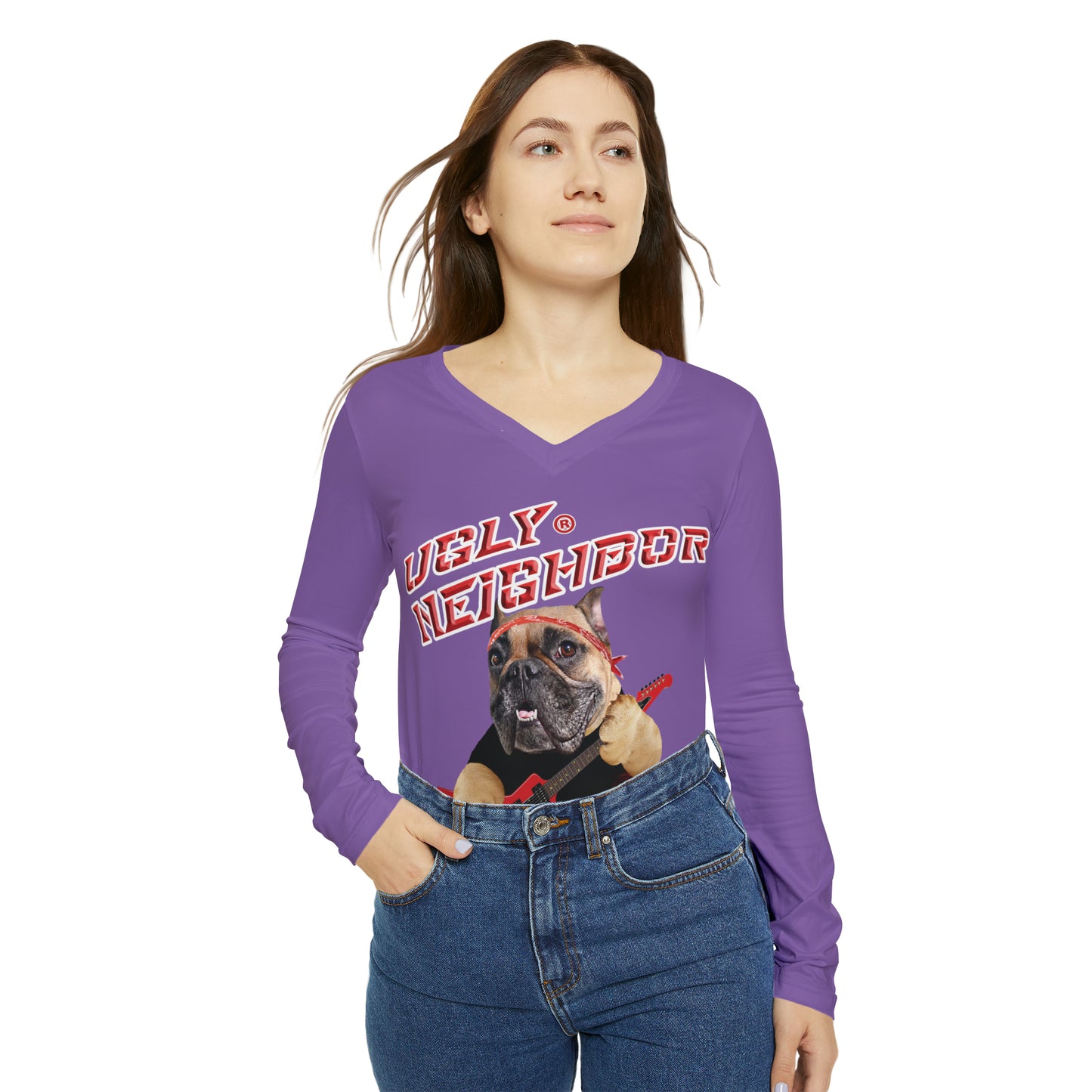 Ugly Neighbor II Women's Long Sleeve V-neck Shirt - Light Purple