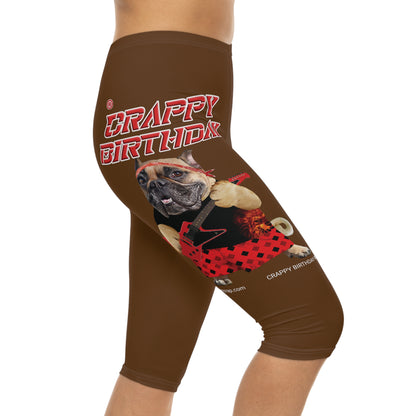 Crappy Birthday II Women’s Capri Leggings - Brown