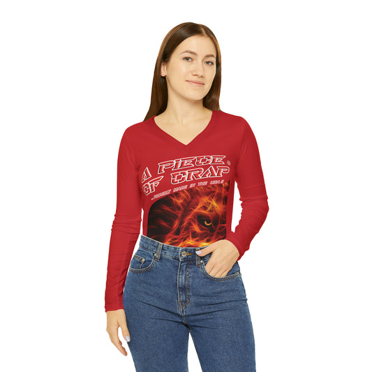 A Piece Of Crap Chic Long Sleeve V-Neck Tee - Dark Red