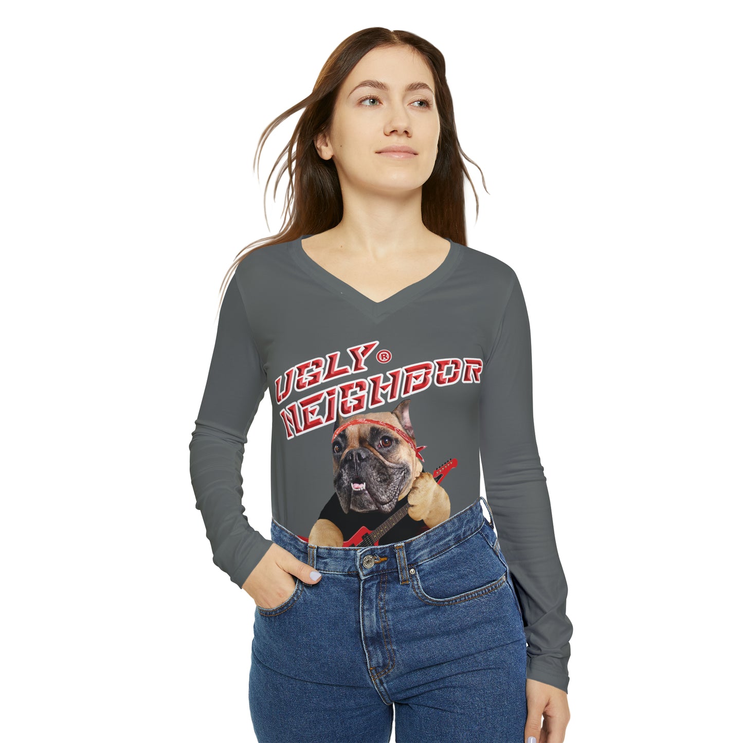 Ugly Neighbor II Women's Long Sleeve V-neck Shirt - Dark Grey