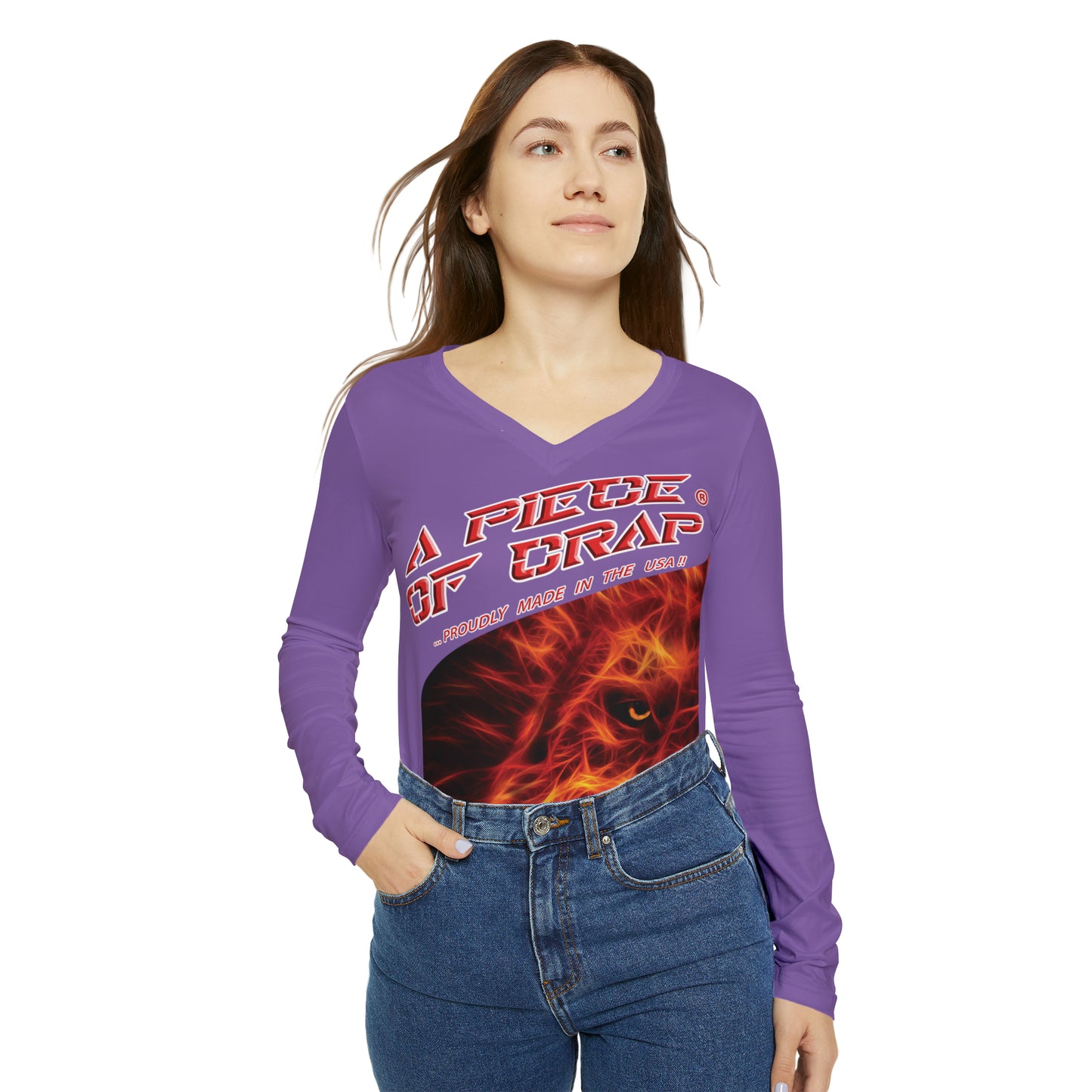 A Piece Of Crap Chic Long Sleeve V-Neck Tee - Light Purple