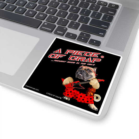 Sticker with a dog design and text on a laptop