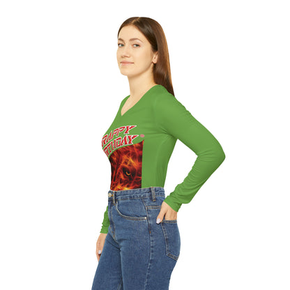 Crappy Birthday Chic Long Sleeve V-Neck Tee - Green