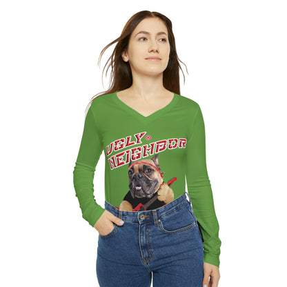 Ugly Neighbor II Women's Long Sleeve V-neck Shirt - Green