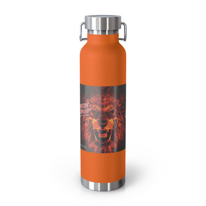 Orange water bottle with a lion graphic and 'A Piece Of Crap' text on a white background